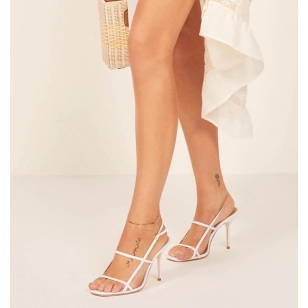 Reformation Isabelle Heel Sandals Womens 6.5M White Open Stiletto Heel Slingback